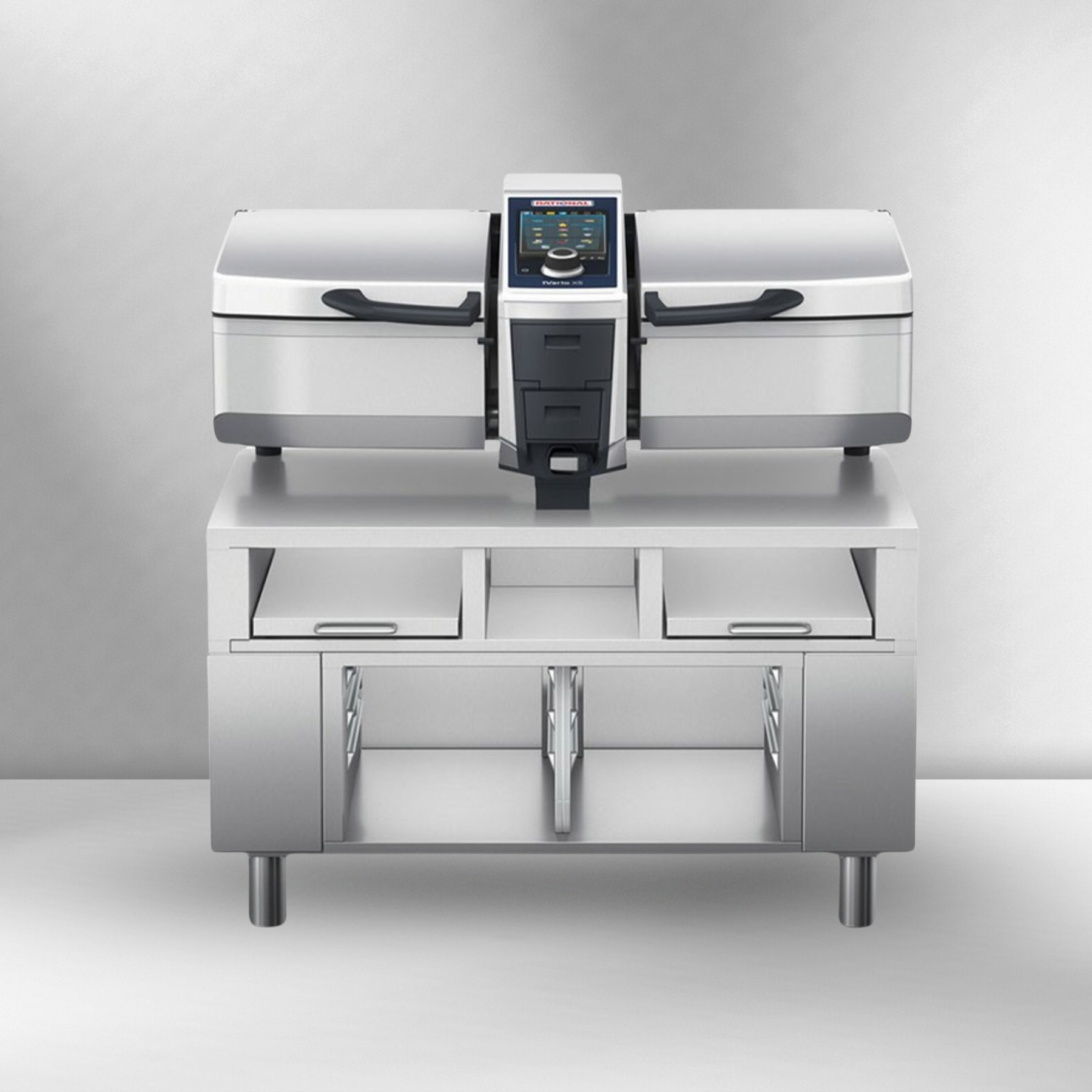 Rational iVario Pro 2-XS Electric Tilt Skillet — 2 XS-Size Pan, 9 Gallon, 208/240V, with Height Adjustable Stand