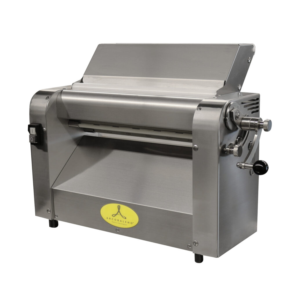 Arcobaleno ASC420 Lorenza 16 1/2" Countertop Dough Sheeter — with 2 Dough Feed Openings, 2 Stainless Steel Rollers