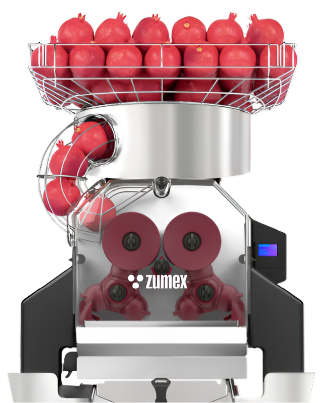 Zumex 10007 Speed Pomegranates All-in-One Automatic Feed Juicer — 30 Fruits / Minute, with Wide Black Podium